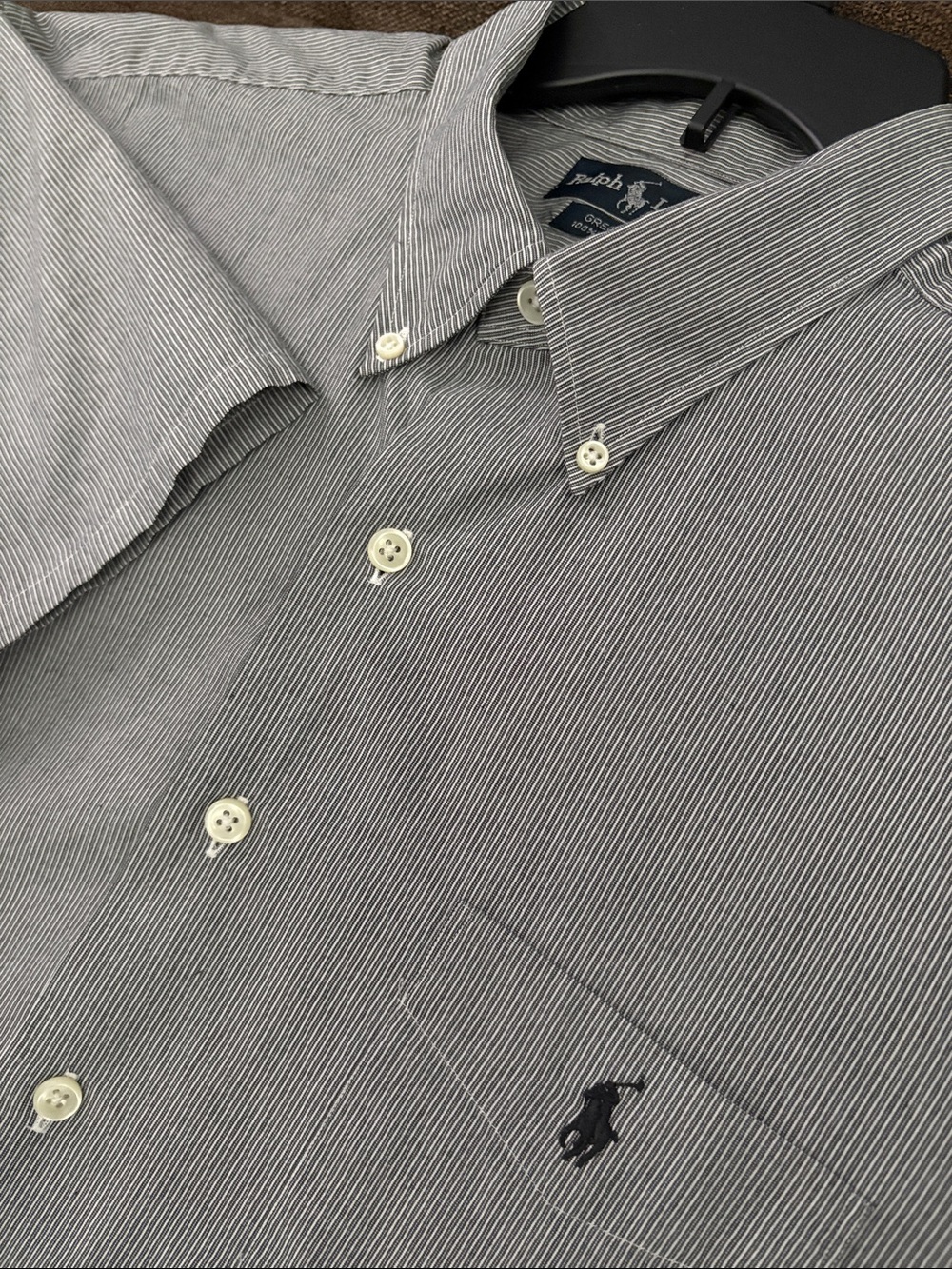 Ralph Lauren Vintage Short-Sleeve Button-Down Shirt in Gray Pinstripe Size XL